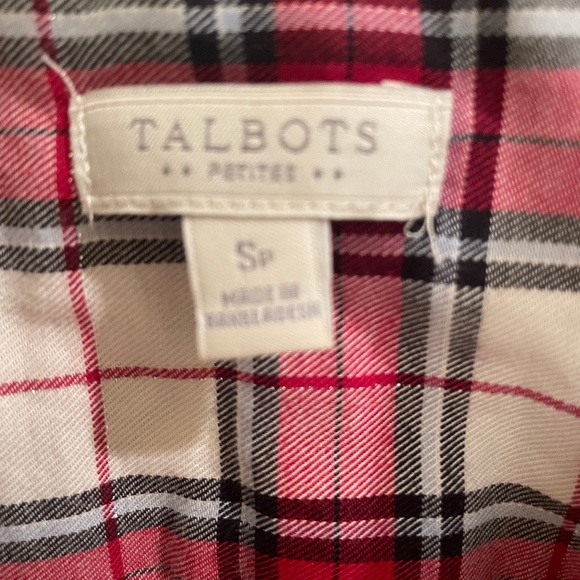 Talbots shimmer red plaid shirt with fine metallic- long sleeve button down S - Picture 2 of 10